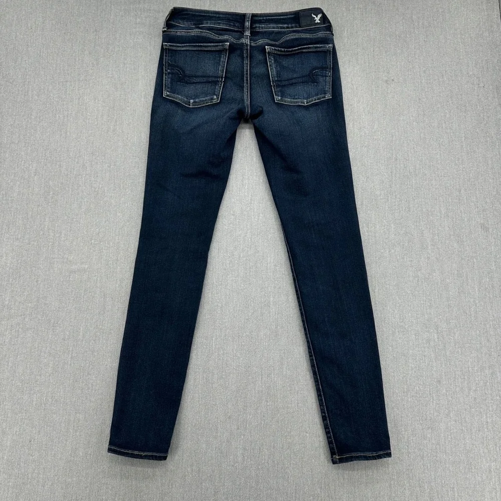 American Eagle Jeans Womens 6 Long Blue Super Low Jegging Super Stretch Dark - Picture 4 of 7